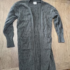 Knit Hippie rose army green long cardigan sweater with pockets Medium